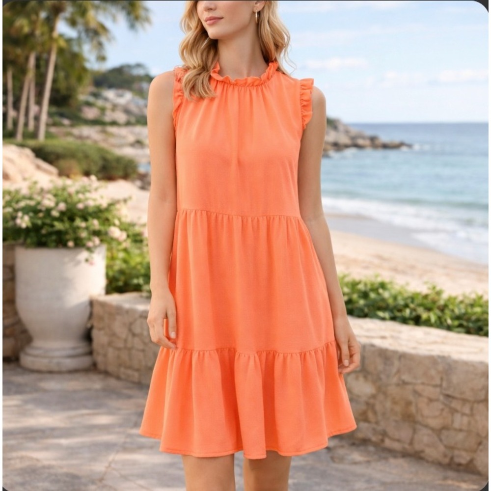 Lilly Pulitzer Jazzy Dress XS Tangelo Ruffle Neck Tiered Sleeveless Beach Cruise